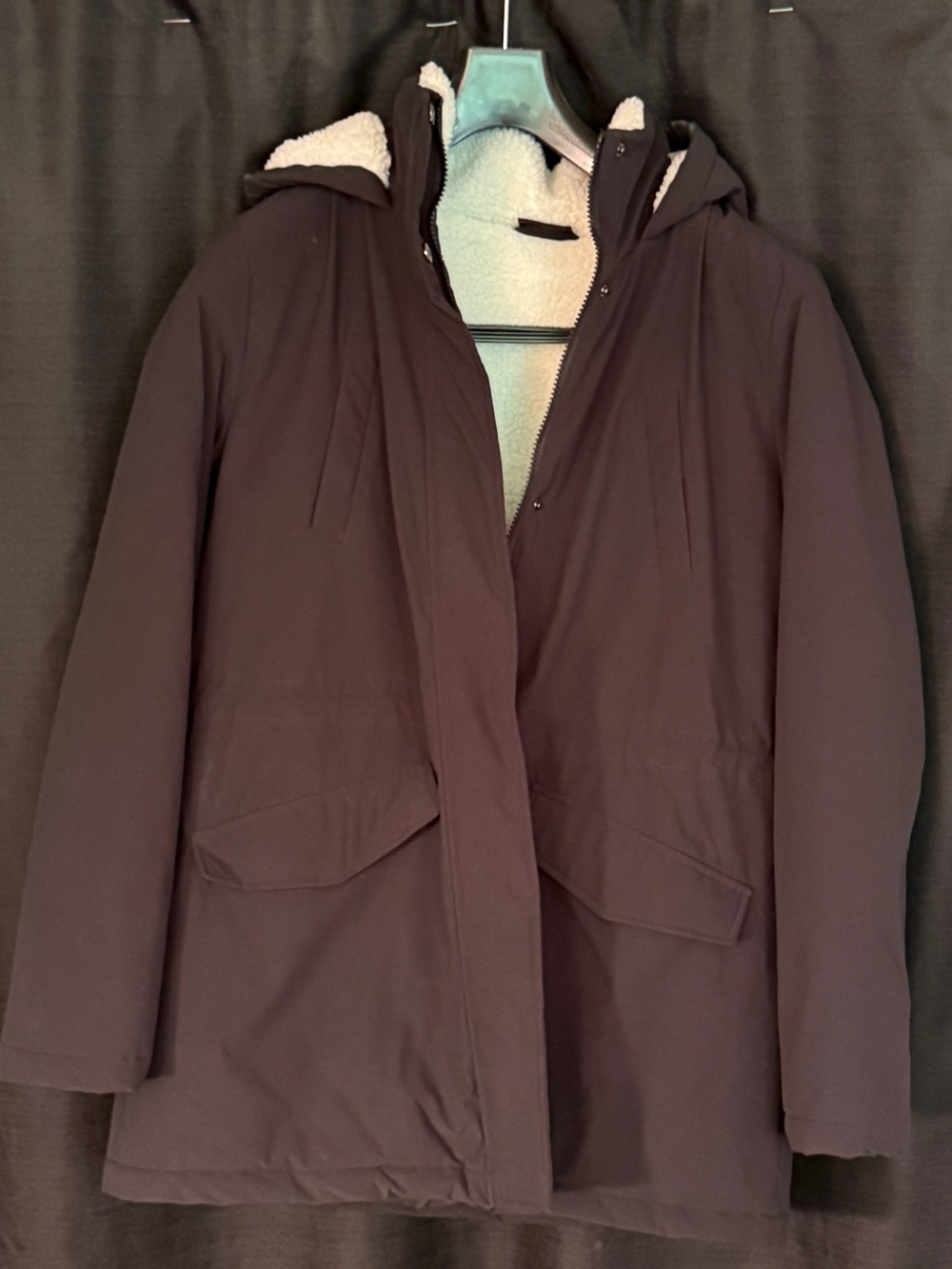 32 Degrees Women's Hooded Puffer Coat in Black with Sherpa Lining